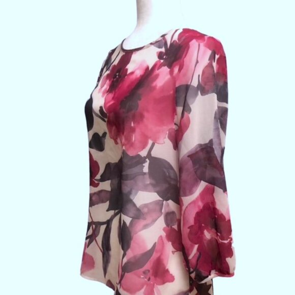 SWEET PEA by Stacy Frati Flower Print Blouse Back V-neck with Bow Sz S-M - Picture 5 of 8